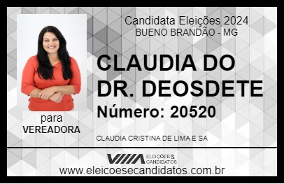 Candidato CLAUDIA DO DR. DEOSDETE 2024 - BUENO BRANDÃO - Eleições