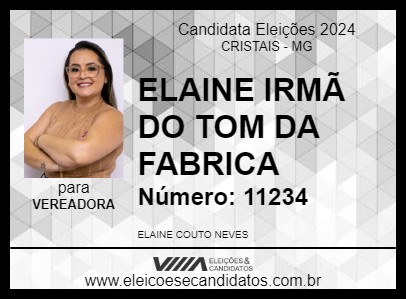 Candidato ELAINE IRMÃ DO TOM DA FABRICA 2024 - CRISTAIS - Eleições