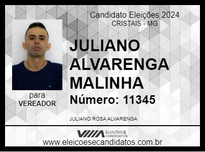 Candidato JULIANO ALVARENGA MALINHA 2024 - CRISTAIS - Eleições