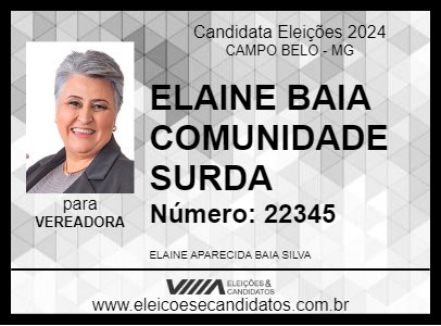 Candidato ELAINE BAIA COMUNIDADE SURDA 2024 - CAMPO BELO - Eleições