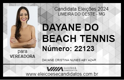 Candidato DAYANE DO BEACH TENNIS 2024 - LIMEIRA DO OESTE - Eleições