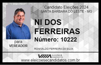 Candidato NI DOS FERREIRAS 2024 - SANTA BÁRBARA DO LESTE - Eleições