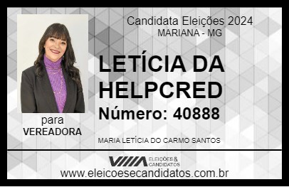 Candidato LETÍCIA DA HELPCRED 2024 - MARIANA - Eleições