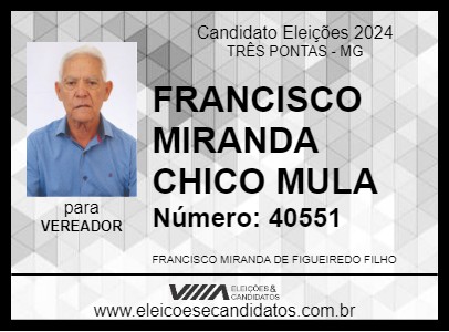 Candidato FRANCISCO MIRANDA CHICO MULA 2024 - TRÊS PONTAS - Eleições