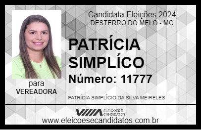 Candidato PATRÍCIA SIMPLÍCO 2024 - DESTERRO DO MELO - Eleições