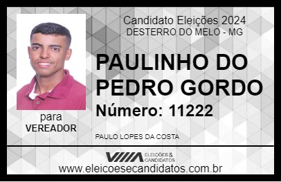 Candidato PAULINHO DO PEDRO GORDO 2024 - DESTERRO DO MELO - Eleições