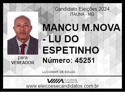 Candidato MANCU MORADA NOVA LU ESPETINHO 2024 - ITAÚNA - Eleições