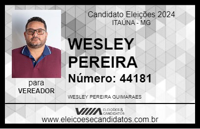 Candidato WESLEY GUIMARÃES 2024 - ITAÚNA - Eleições