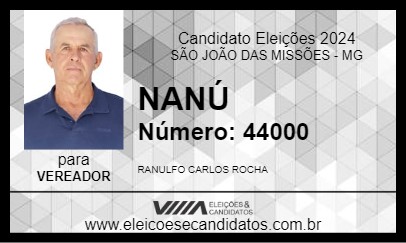 Candidato NANÚ 2024 - SÃO JOÃO DAS MISSÕES - Eleições