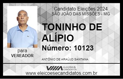 Candidato TONINHO DE ALÍPIO 2024 - SÃO JOÃO DAS MISSÕES - Eleições