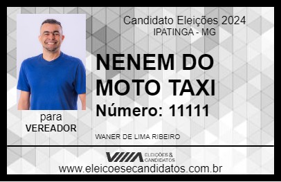 Candidato NENEM DO MOTO TAXI 2024 - IPATINGA - Eleições