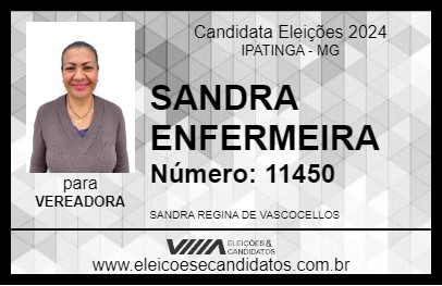 Candidato SANDRA ENFERMEIRA 2024 - IPATINGA - Eleições