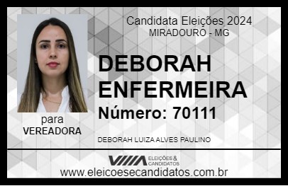 Candidato DEBORAH ENFERMEIRA 2024 - MIRADOURO - Eleições