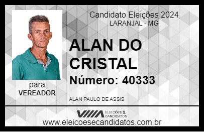 Candidato ALAN DO CRISTAL 2024 - LARANJAL - Eleições