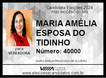 Candidato MARIA AMÉLIA ESPOSA DO TIDINHO 2024 - FREI INOCÊNCIO - Eleições