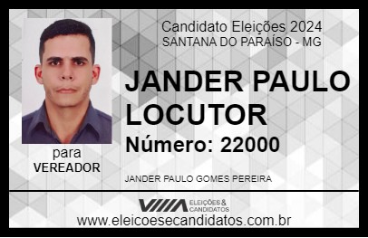 Candidato JANDER PAULO LOCUTOR 2024 - SANTANA DO PARAÍSO - Eleições