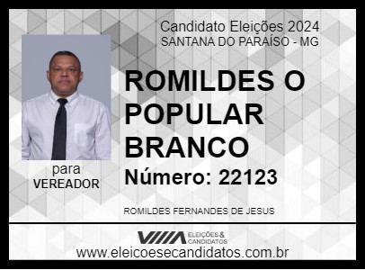 Candidato ROMILDES O POPULAR BRANCO 2024 - SANTANA DO PARAÍSO - Eleições