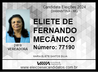 Candidato ELIETE DE FERNANDO MECÂNICO 2024 - DIAMANTINA - Eleições