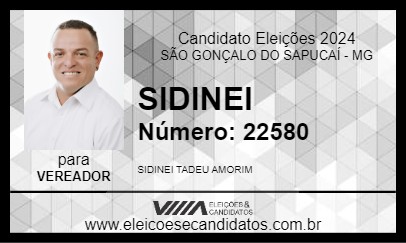 Candidato SIDINEI 2024 - SÃO GONÇALO DO SAPUCAÍ - Eleições