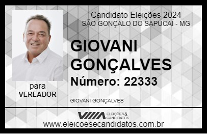 Candidato GIOVANI GONÇALVES 2024 - SÃO GONÇALO DO SAPUCAÍ - Eleições