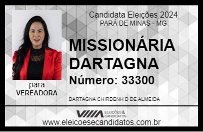 Candidato MISSIONÁRIA DARTAGNA 2024 - PARÁ DE MINAS - Eleições