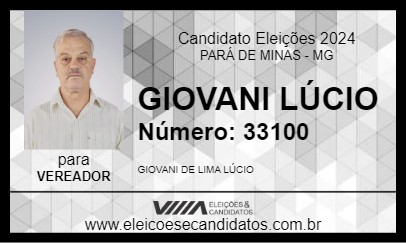 Candidato GIOVANI LÚCIO 2024 - PARÁ DE MINAS - Eleições