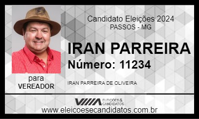 Candidato IRAN PARREIRA 2024 - PASSOS - Eleições