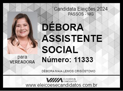 Candidato DÉBORA ASSISTENTE SOCIAL 2024 - PASSOS - Eleições