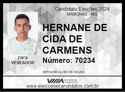 Candidato HERNANE DE CIDA DE CARMENS 2024 - MAMONAS - Eleições