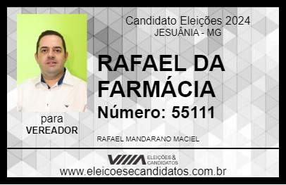 Candidato RAFAEL DA FARMÁCIA 2024 - JESUÂNIA - Eleições