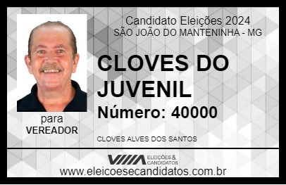 Candidato CLOVES DO JUVENIL 2024 - SÃO JOÃO DO MANTENINHA - Eleições