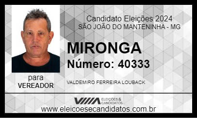 Candidato MIRONGA 2024 - SÃO JOÃO DO MANTENINHA - Eleições