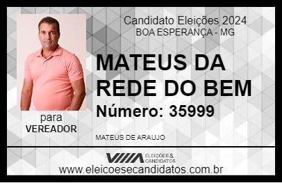 Candidato MATEUS DA REDE DO BEM 2024 - BOA ESPERANÇA - Eleições