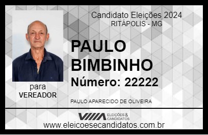 Candidato PAULO BIMBINHO 2024 - RITÁPOLIS - Eleições