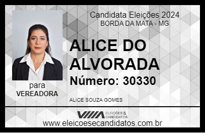 Candidato ALICE DO ALVORADA 2024 - BORDA DA MATA - Eleições