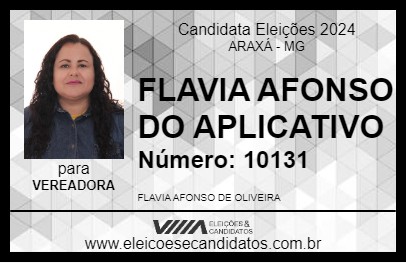 Candidato FLAVIA AFONSO DO APLICATIVO 2024 - ARAXÁ - Eleições