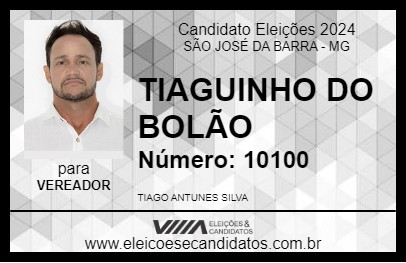 Candidato TIAGUINHO DO BOLÃO 2024 - SÃO JOSÉ DA BARRA - Eleições