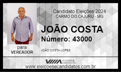 Candidato JOÃO COSTA 2024 - CARMO DO CAJURU - Eleições