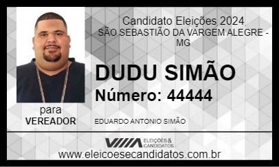 Candidato DUDU SIMÃO 2024 - SÃO SEBASTIÃO DA VARGEM ALEGRE - Eleições