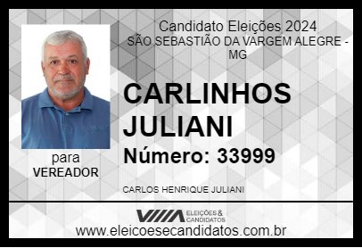 Candidato CARLINHOS JULIANI 2024 - SÃO SEBASTIÃO DA VARGEM ALEGRE - Eleições