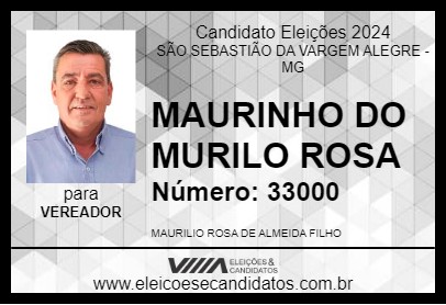 Candidato MAURINHO DO MURILO ROSA 2024 - SÃO SEBASTIÃO DA VARGEM ALEGRE - Eleições