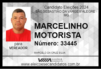 Candidato MARCELINHO MOTORISTA 2024 - SÃO SEBASTIÃO DA VARGEM ALEGRE - Eleições