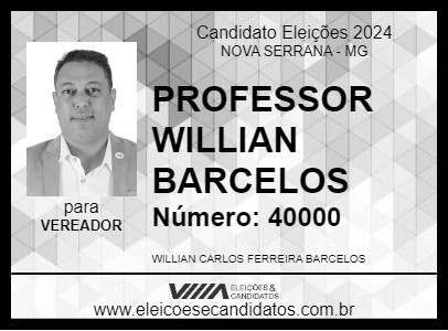 Candidato PROFESSOR WILLIAN BARCELOS 2024 - NOVA SERRANA - Eleições