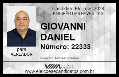 Candidato GIOVANNI DANIEL 2024 - RIBEIRÃO DAS NEVES - Eleições