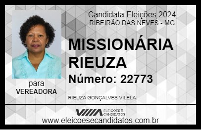 Candidato MISSIONÁRIA RIEUZA 2024 - RIBEIRÃO DAS NEVES - Eleições