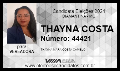 Candidato THAYNA COSTA 2024 - DIAMANTINA - Eleições