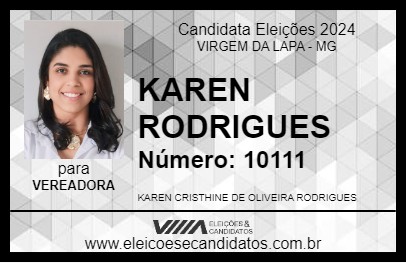 Candidato KAREN RODRIGUES 2024 - VIRGEM DA LAPA - Eleições