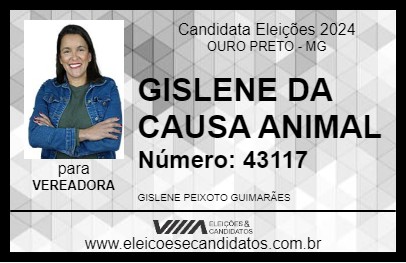 Candidato GISLENE DA CAUSA ANIMAL 2024 - OURO PRETO - Eleições