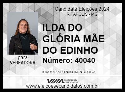 Candidato ILDA DO GLÓRIA MÃE DO EDINHO 2024 - RITÁPOLIS - Eleições