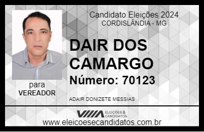 Candidato DAIR DOS CAMARGO 2024 - CORDISLÂNDIA - Eleições